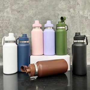 Leak Proof Double Wall Stainless Steel Powder Coated Tumbler <b>Reusable</b> Vacuum Insulated 32 oz Sports Water Bottle <b>with</b> Spout <b>Lids</b> - Product Image 2