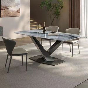 Ensemble table et chaises en dalles de pierre, 6 pièces, structure robuste pour salle à manger - Product Image 5