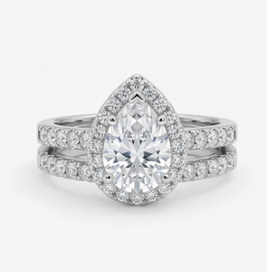 Anillo de Compromiso de Plata 925 con Halo de Circonitas Cúbicas en Forma de Pera, Joyería de Boda para Mujer - Product Image 2