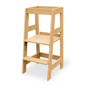 Folding Wooden Step Stool, Kitchen Learning Helper Tower for Toddlers and Kids