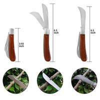 Couteau de greffage à double lame en acier inoxydable avec manche en bois, outil de bouturage et d'élagage pour plantes, personnalisable OEM