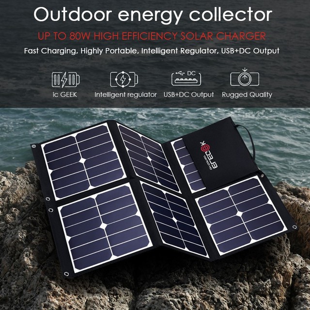 Manufacturer Waterproof 80W DC+USB Port Photovoltaic Energy Storage Mobile Phone Charger Folding Bag Large Solar Panel