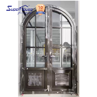 Puerta Francesa Arqueada de Aluminio con Rejilla de Acero, Doble Acristalamiento, Certificación NOA de Miami Dade, Fabricante, Tamaño Personalizado, Villa