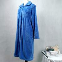 Peignoir super doux 100 % polyester pour femme, col en V, fermeture éclair, en flanelle bleue, confortable, en polaire corail bleu roi, longue tenue de nuit