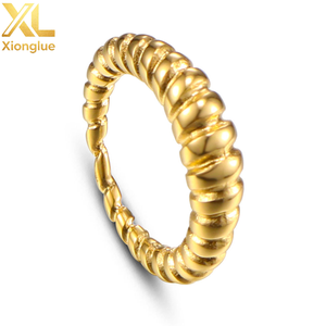 18K Gold Stainless Steel Croissant <b>Rings</b> Embossed Geometric <b>Thin</b> Twist Curve Engagement Party Jewelry Titanium Anniversaries - Product Image 2