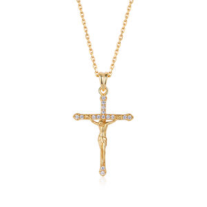 925 plata esterlina 14K chapado en oro Medieval Legends colección Cruz circón religioso cristiano hombres crucifijo colgante collar - Product Image 1