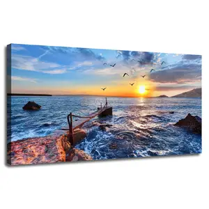 Peinture originale de paysage d'art-coucher de soleil paysage mer photos OEM & ODM décoration murale impression par pulvérisation