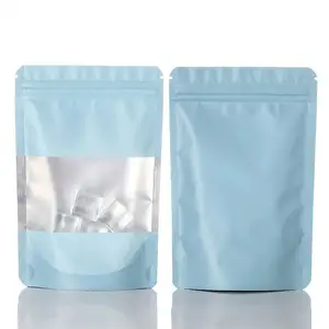 Sac en papier d'aluminium bleu LingJie avec fenêtre givré sac auto-scellant emballage alimentaire debout pochette supérieure à fermeture éclair