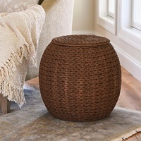 Table d'appoint de panier de rangement en osier de baril de corde de papier tissé à la main d'essentiel de ménage,