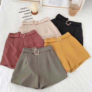 Pantaloncini da ufficio estivi coreani a vita elastica da donna <span class=keywords><strong>Mini</strong></span> pantaloncini a vita alta con cintura a gamba larga e <span class=keywords><strong>Sexy</strong></span> pantaloncini da ufficio tinta unita - Product Image 1