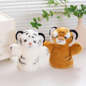Nouvelle marionnette de main en peluche <span class=keywords><strong>Tigre</strong></span> mignon personnalisé, avec postures debout et assise, en coton PP, lavable, pour réconfort des enfants - Product Image 1