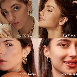 सोने की महिलाओं के ट्रेंडी हूप ईयररिंग्स ने 46 जोड़े फैशनेबल चूड़ी हुए मोती छोटे बड़े होप्स हाइपोएलर्जेनिक मिश्र धातु - Product Image 4