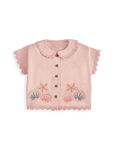 Conjunto de Ropa para Bebé Niña con Cuello Peter <span class=keywords><strong>Pan</strong></span>, Bordado de Conchas y Borde Festoneado, Mezcla de Algodón y <span class=keywords><strong>Lino</strong></span> - Product Image 4