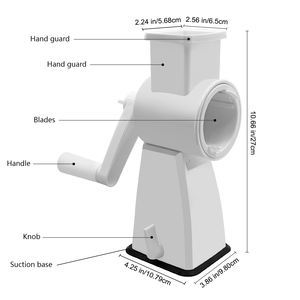 Râpe à fromage rotative, râpe à légumes manuelle, coupe-légumes 3-en-1, trancheuse et hachoir avec <span class=keywords><strong>base</strong></span> à forte aspiration, blanc - Product Image 6
