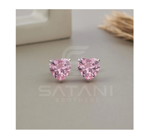 Boucles d'oreilles en forme de cœur rose avec diamants, design élégant et romantique pour femmes, bijoux de luxe pour tous les jours, style cadeau avec un éclat étincelant - Product Image 1