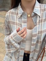 Kemeja Jaket Wanita Motif Kotak-kotak Ukuran Besar Lengan Panjang Kancing Depan Ringan Model Terbuka Kasual Longgar