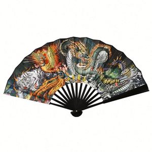 Abanico de mano premium de 33 cm para invitados de boda, con mango de plástico resistente, bambú pintado, estilo cesta de flores, decorativo, artesanal, recuerdo. - Product Image 1