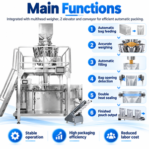 Machine d'emballage automatique de sachets préformés avec peseuse multi-têtes et convoyeur en <span class=keywords><strong>Z</strong></span> pour ligne d'emballage de snacks, bonbons et aliments granulés - Product Image 3