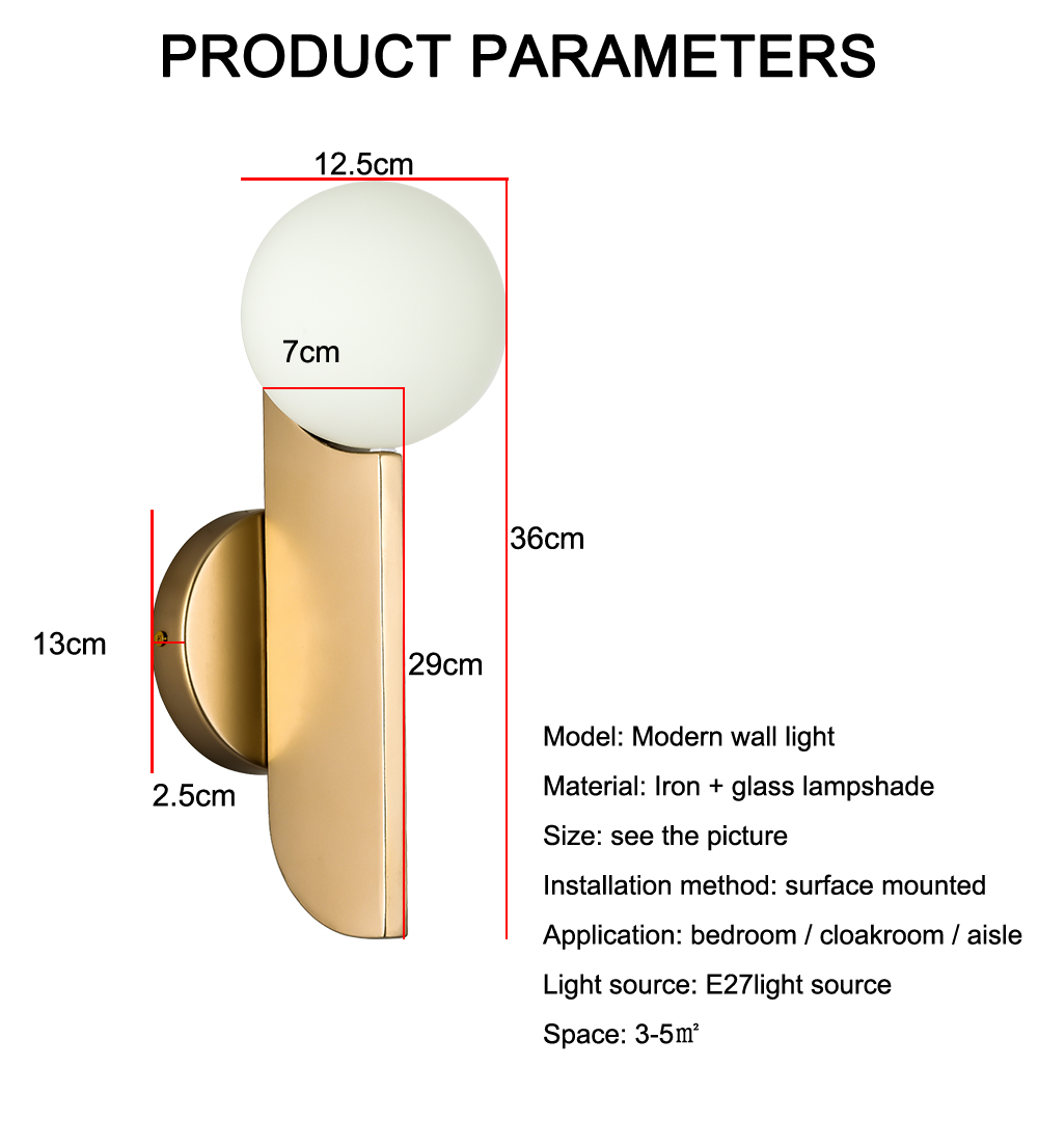 Modern Nordic Wall Lamp Metal Globose Loft Stair Bedroom Bedside Living Room Home Hallway Wall Light