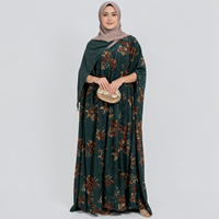 Abaya Lignes OEM à imprimé floral vert 2026, robe Abaya Kaftan modeste pour femmes musulmanes avec châle pour l'Aïd