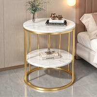 Table d'appoint ronde à motif marbré, structure en métal, bois manufacturé, table à deux niveaux pour salon, chambre à coucher
