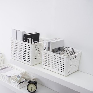 Plastic Storage Basket Rectangle White With Handle For Office Desktop Bathroom Kitchen Organizer 3018 - Product Image 1