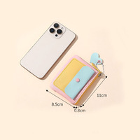 Portefeuille mini en cuir PU bicolore tendance, porte-monnaie multicolore avec breloque cœur, style Ins, sac de rangement quotidien pour filles