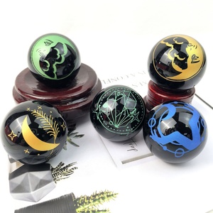 Bola de esferas de cristal de obsidiana negra pulida de alta calidad con patrón artesanías de cristal de piedra cruda para regalos decorativos - Product Image 2