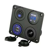 Panel de interruptores basculantes cuadrados 4 en 1, 12V 24V, cargador USB dual, voltímetro, toma de encendedor para vehículos todoterreno, yates y embarcaciones marinas