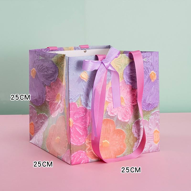 ลายดอกไม้สีชมพูขนาด25*25*25ซม.