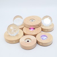 Lampe de nuit LED ronde en bois, lumière chaude, boule de cristal, lampe à illusion 3D, base en bois, lampe de nuit LED en verre, boule de lune intelligente, lampe de bureau