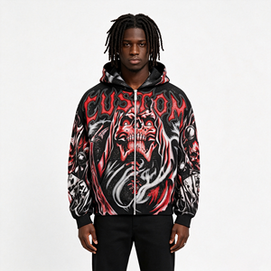 <span class=keywords><strong>Felpa</strong></span> con Cappuccio Grafica OEM in Cotone Pesante Stile Vintage Punk Rockstar con Zip per Uomo Personalizzabile - Product Image 2