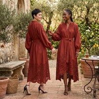 Nouvelle Arrivée Robe Longue Décontractée d'Été pour Femme avec Taille Naturelle Unie, Tissu en Dentelle Tissée et Ourlet Brodé Creux pour la Plage et le Quotidien