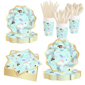 ชุดจานชามกระดาษลายเปลือกหอยธีมเงือกน้อยแบบใช้แล้วทิ้ง DAMAI ชุดจาน ชาม แก้ว กระดาษเช็ดปากสำหรับงานปาร์ตี้ - Product Image 4