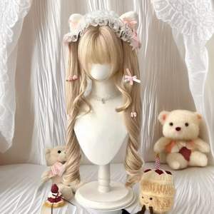 Peluca Lolita Roman Curl, pelo largo y rizado con flequillo, fibra Kanekalon, línea de cabello natural, estilo dulce para mujeres - Product Image 2