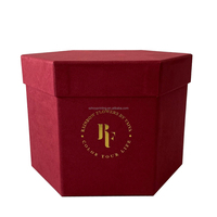 Boîte à fleurs de luxe personnalisée en carton et papier suédé hexagonal de qualité supérieure, boîte cadeau florale pour mariage avec couvercle