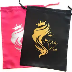 Haarverlenging Opslag Grote Gouden Zijden Zakje Custom Logo Make-Up Zacht Stof Grote Luxe Satijnen Tas