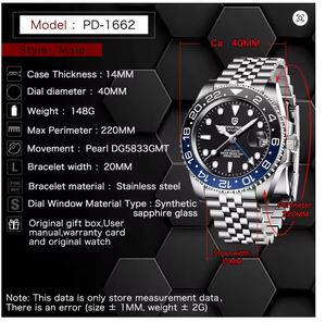 <span class=keywords><strong>Pagani</strong></span> นาฬิกาออโตเมติกสำหรับเล่นกีฬา, ดีไซน์2024หรูหรา40มม. GMT ขอบคริสตัลแซฟไฟร์สแตนเลสกันน้ำ100ม. - Product Image 2