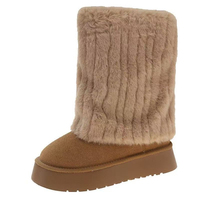 Bottes de neige mi-mollet en fausse fourrure unie minimalistes pour femme, à porter de deux façons, avec plateforme en caoutchouc antidérapante, chaudes et décontractées pour l'hiver