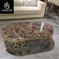 Vente en gros, prix d'usine, table basse de luxe moderne sur mesure, table de salon en acier inoxydable avec dessus en marbre, table à café et thé