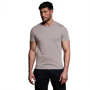 Camiseta de Manga Corta para Hombre, Cuello Redondo, Color Sólido, Tejido de Punto, Corte Ajustado, Estilo Casual - Product Image 4