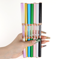 Pinceau à ongles avec logo personnalisé, 100% poils de Kolinsky, manche multicolore avec strass, ensemble professionnel de 5 pinceaux pour le nail art et le gel UV