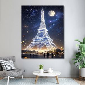 Kit de Peinture Diamant 5D DIY Tour Eiffel, <span class=keywords><strong>Paysage</strong></span> Nocturne Lune, Mosaïque Strass Complète, Décoration Murale Maison, Cadeau Artisanat - Product Image 2