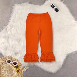 Pantalones Casuales para Niña de Alta Calidad, Ecológicos, Largos, de Algodón Sólido, Color Caramelo, con Volantes - Product Image 4