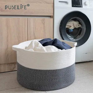 PUSELIFE-cesta grande de algodón con asa para el hogar, cesta tejida para la colada, nueva