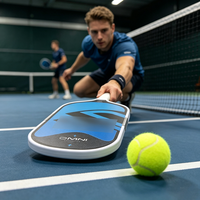 Ventes en gros de raquettes de pickleball en fibre de carbone T700 intégrées, allongées, à pressage à chaud, de couleur bleue, pour adultes et enfants