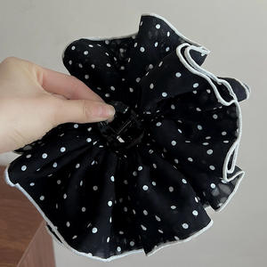 Pince à cheveux élégante en tissu et plastique à double couche, motif pois ondulés, style français, pour femme - Product Image 4