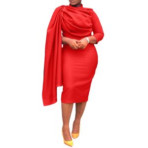 Vestidos de Mujer de Color Sólido, Cuello Medio Alto, Largo Medio, Estilo Irregular con Volantes, a la Moda - Product Image 1