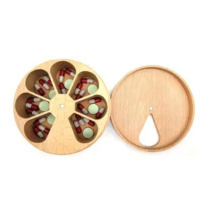 Groothandel Oorbel Ring Sieraden Opslag Decoratieve Box Dagelijks Wekelijks Vitamine Geneeskunde Pill Organizer Case Houten Doos