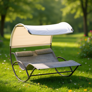 Fauteuil de jardin inclinable à bascule, structure en acier, assise en tissu, design contemporain avec auvent, pour usage extérieur. - Product Image 2